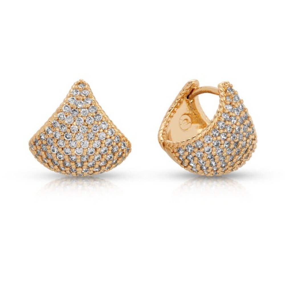 ettika Gold Pave Cone Huggie Earrings with Clear Stones